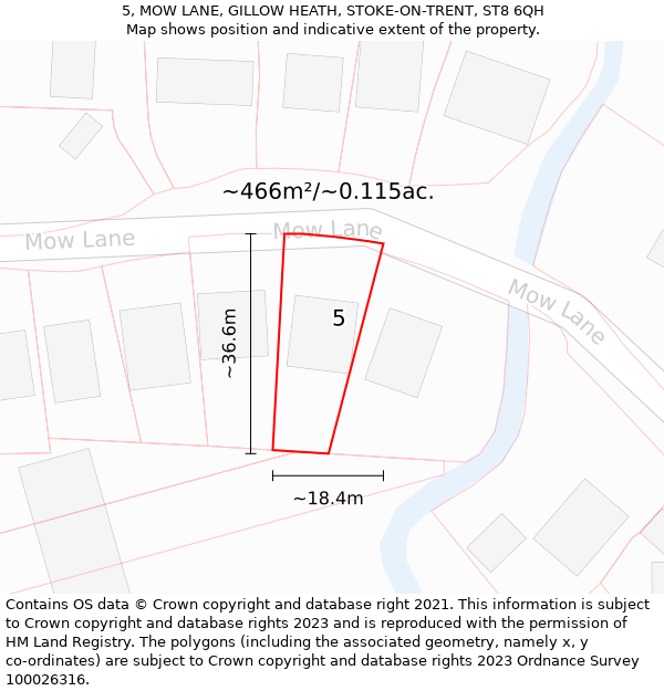 5, MOW LANE, GILLOW HEATH, STOKE-ON-TRENT, ST8 6QH: Plot and title map