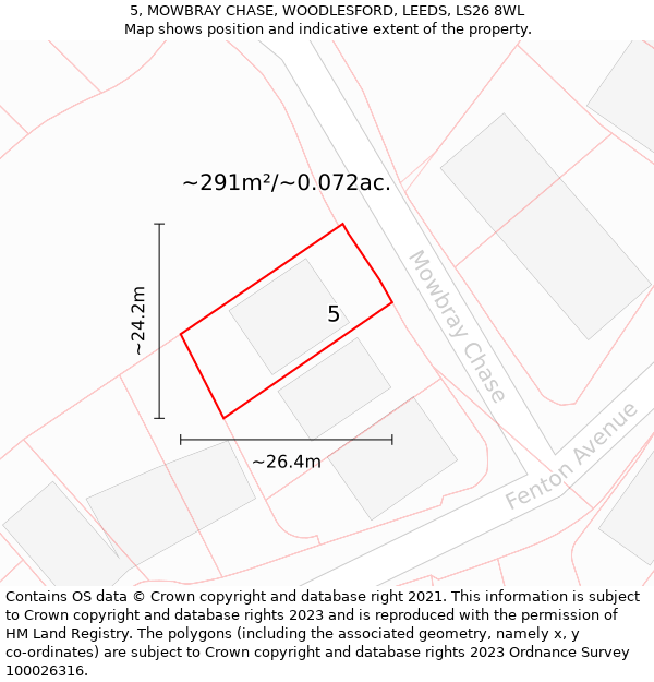 5, MOWBRAY CHASE, WOODLESFORD, LEEDS, LS26 8WL: Plot and title map