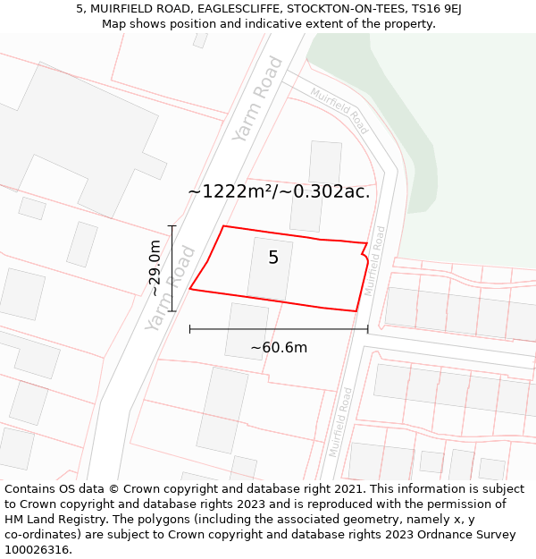 5, MUIRFIELD ROAD, EAGLESCLIFFE, STOCKTON-ON-TEES, TS16 9EJ: Plot and title map