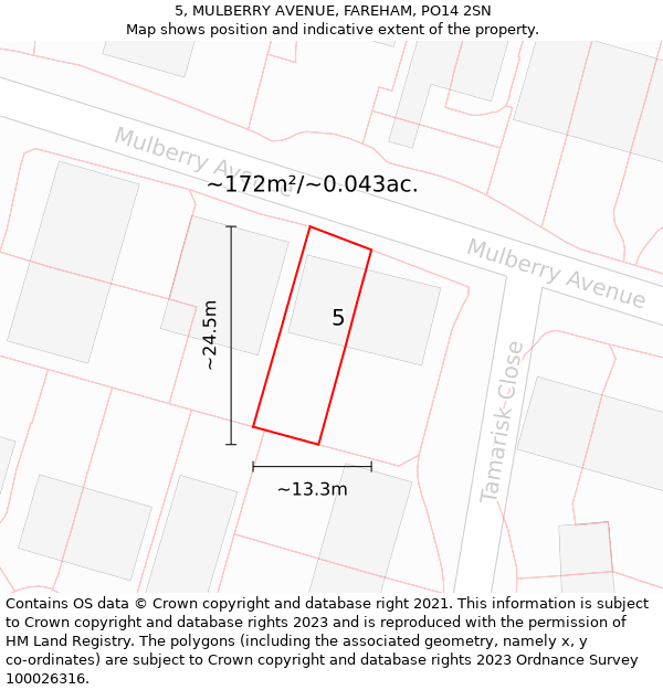 5, MULBERRY AVENUE, FAREHAM, PO14 2SN: Plot and title map