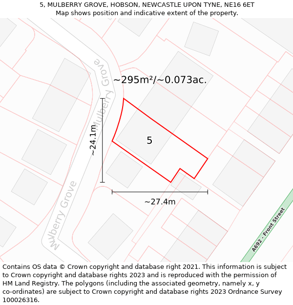 5, MULBERRY GROVE, HOBSON, NEWCASTLE UPON TYNE, NE16 6ET: Plot and title map