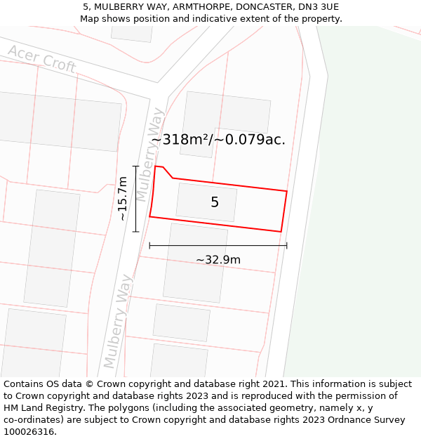 5, MULBERRY WAY, ARMTHORPE, DONCASTER, DN3 3UE: Plot and title map