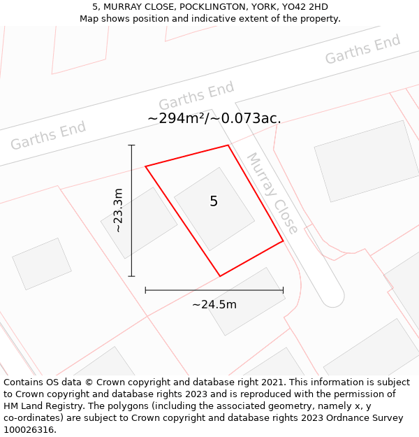 5, MURRAY CLOSE, POCKLINGTON, YORK, YO42 2HD: Plot and title map