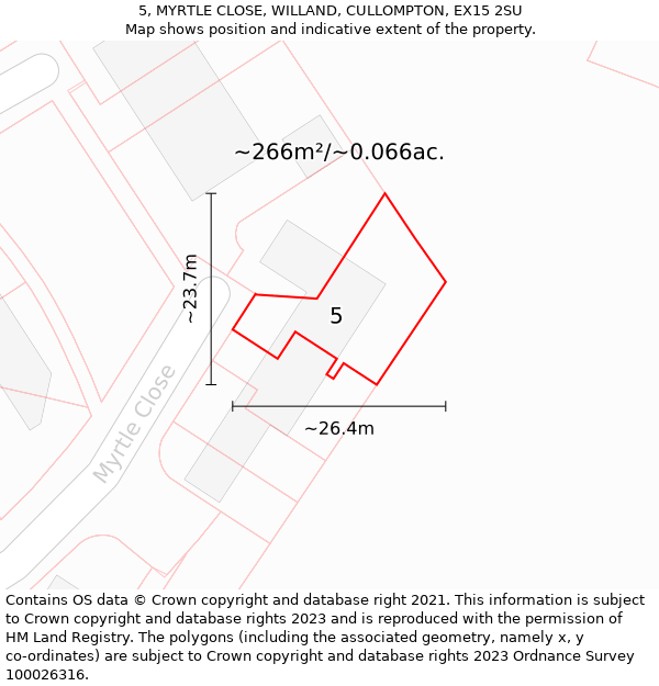 5, MYRTLE CLOSE, WILLAND, CULLOMPTON, EX15 2SU: Plot and title map