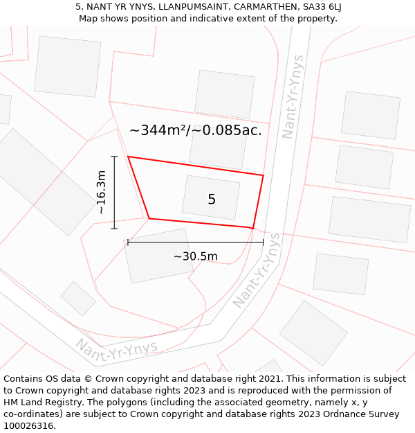 5, NANT YR YNYS, LLANPUMSAINT, CARMARTHEN, SA33 6LJ: Plot and title map