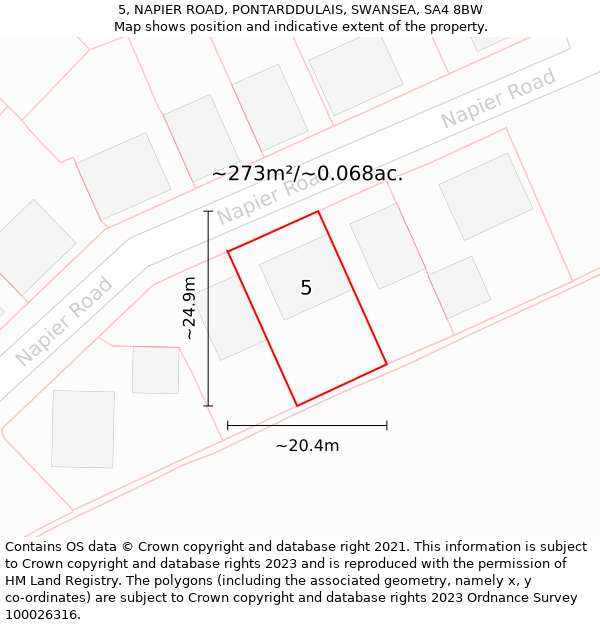 5, NAPIER ROAD, PONTARDDULAIS, SWANSEA, SA4 8BW: Plot and title map