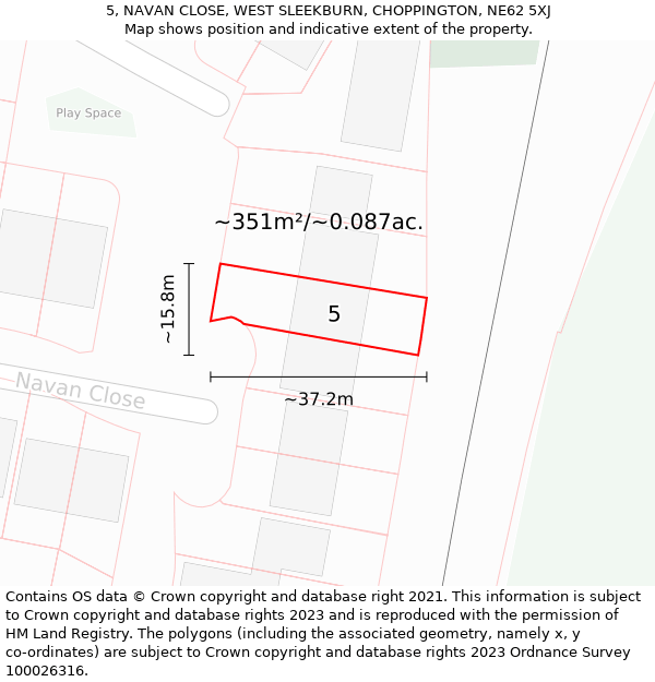 5, NAVAN CLOSE, WEST SLEEKBURN, CHOPPINGTON, NE62 5XJ: Plot and title map