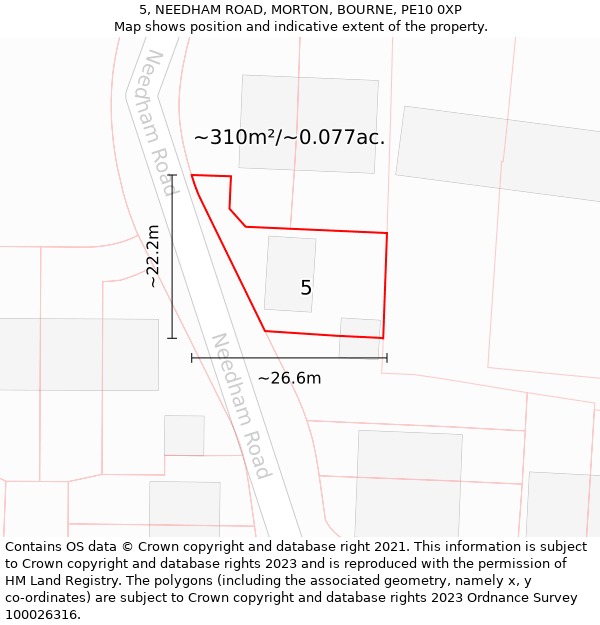 5, NEEDHAM ROAD, MORTON, BOURNE, PE10 0XP: Plot and title map