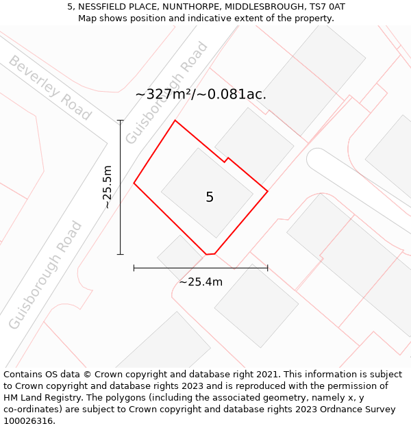 5, NESSFIELD PLACE, NUNTHORPE, MIDDLESBROUGH, TS7 0AT: Plot and title map