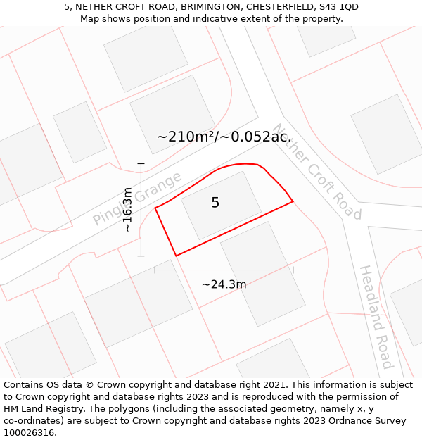 5, NETHER CROFT ROAD, BRIMINGTON, CHESTERFIELD, S43 1QD: Plot and title map