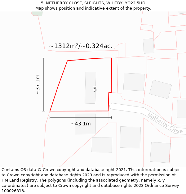 5, NETHERBY CLOSE, SLEIGHTS, WHITBY, YO22 5HD: Plot and title map