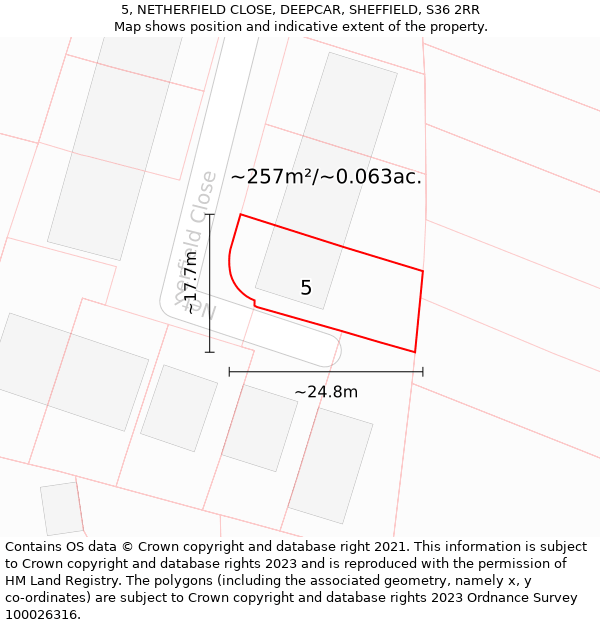 5, NETHERFIELD CLOSE, DEEPCAR, SHEFFIELD, S36 2RR: Plot and title map