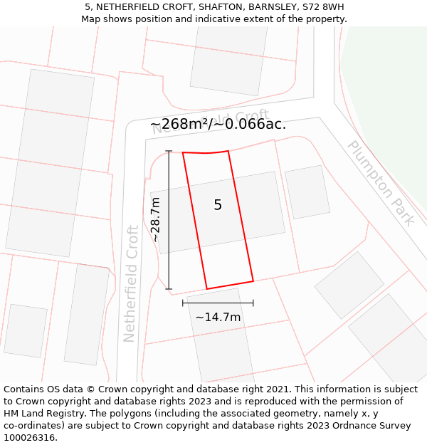5, NETHERFIELD CROFT, SHAFTON, BARNSLEY, S72 8WH: Plot and title map