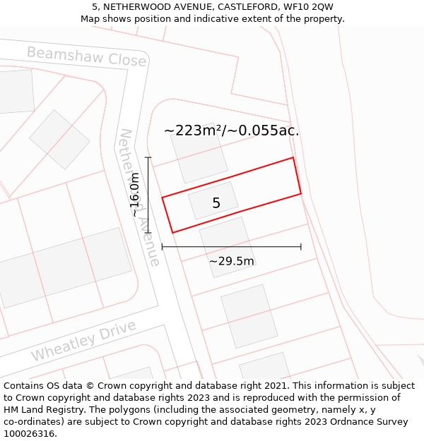 5, NETHERWOOD AVENUE, CASTLEFORD, WF10 2QW: Plot and title map