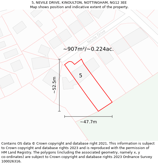 5, NEVILE DRIVE, KINOULTON, NOTTINGHAM, NG12 3EE: Plot and title map