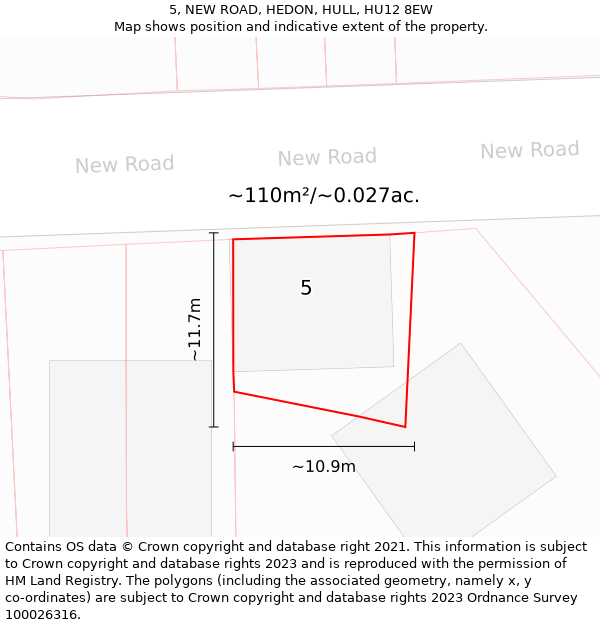 5, NEW ROAD, HEDON, HULL, HU12 8EW: Plot and title map