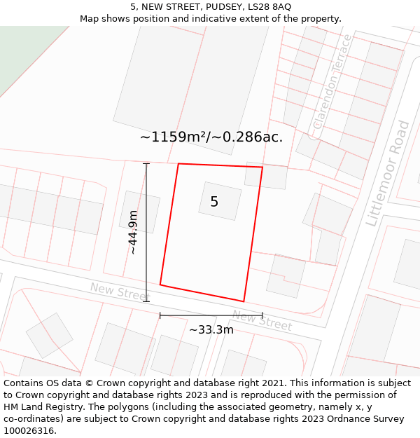 5, NEW STREET, PUDSEY, LS28 8AQ: Plot and title map