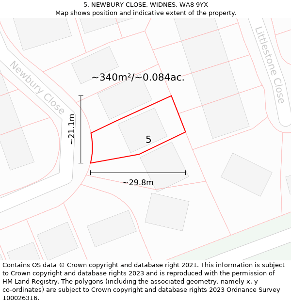 5, NEWBURY CLOSE, WIDNES, WA8 9YX: Plot and title map