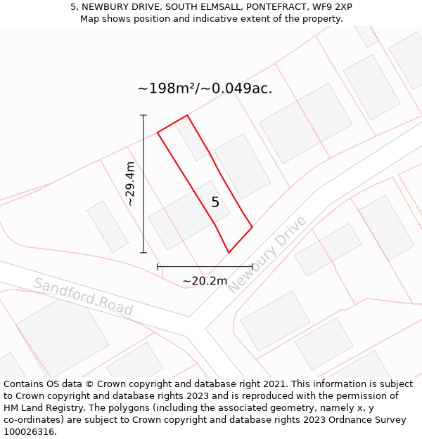 5, NEWBURY DRIVE, SOUTH ELMSALL, PONTEFRACT, WF9 2XP: Plot and title map