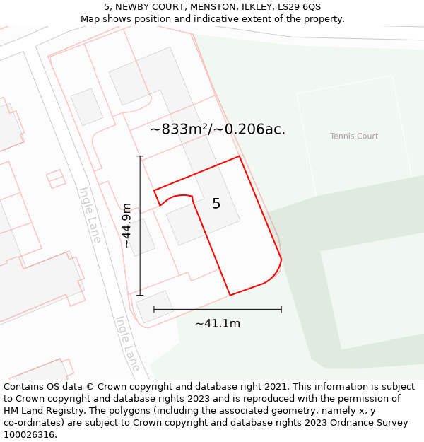 5, NEWBY COURT, MENSTON, ILKLEY, LS29 6QS: Plot and title map