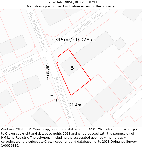 5, NEWHAM DRIVE, BURY, BL8 2EH: Plot and title map