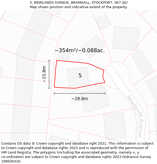 5, NEWLANDS AVENUE, BRAMHALL, STOCKPORT, SK7 2JU: Plot and title map