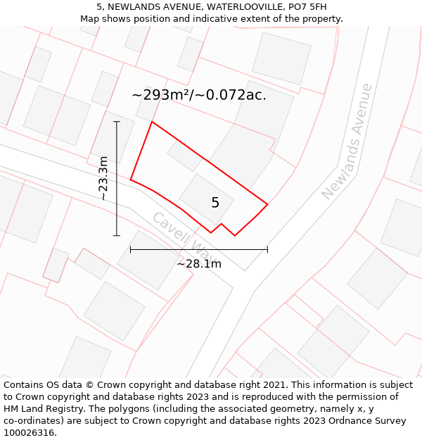 5, NEWLANDS AVENUE, WATERLOOVILLE, PO7 5FH: Plot and title map