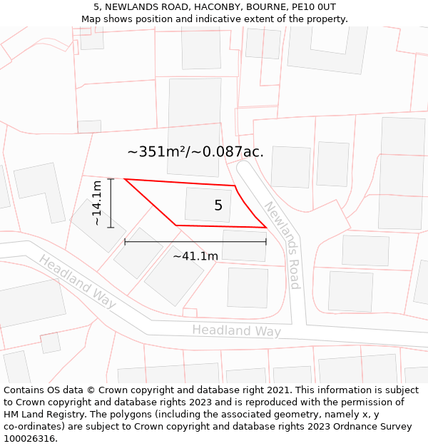 5, NEWLANDS ROAD, HACONBY, BOURNE, PE10 0UT: Plot and title map