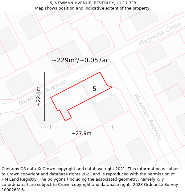 5, NEWMAN AVENUE, BEVERLEY, HU17 7FB: Plot and title map