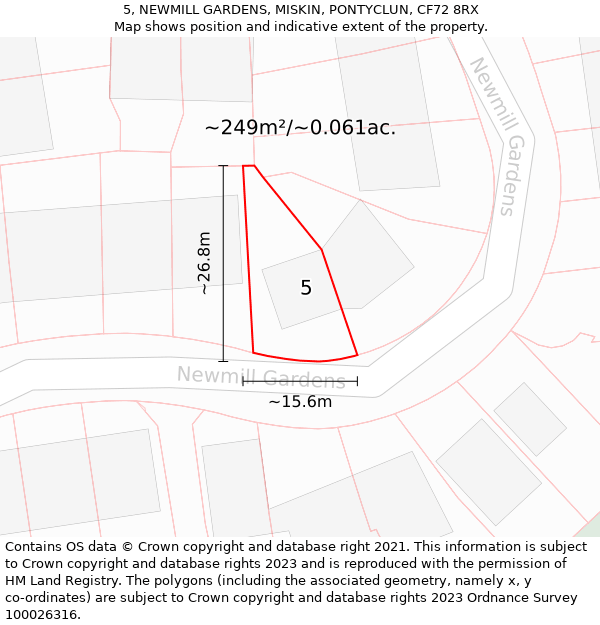 5, NEWMILL GARDENS, MISKIN, PONTYCLUN, CF72 8RX: Plot and title map