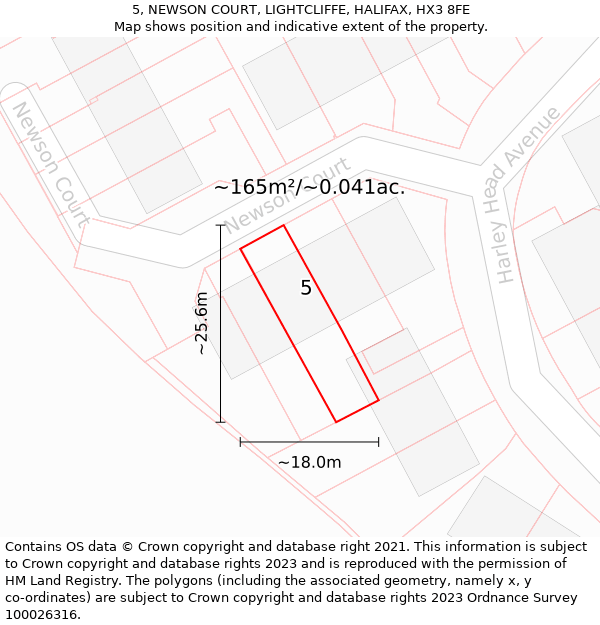 5, NEWSON COURT, LIGHTCLIFFE, HALIFAX, HX3 8FE: Plot and title map