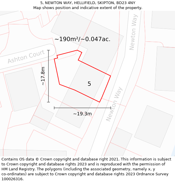 5, NEWTON WAY, HELLIFIELD, SKIPTON, BD23 4NY: Plot and title map