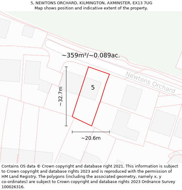 5, NEWTONS ORCHARD, KILMINGTON, AXMINSTER, EX13 7UG: Plot and title map