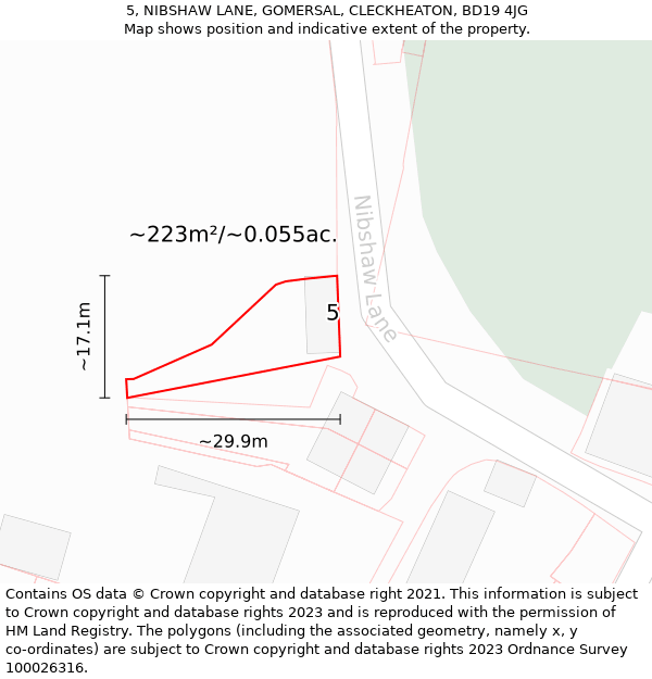 5, NIBSHAW LANE, GOMERSAL, CLECKHEATON, BD19 4JG: Plot and title map