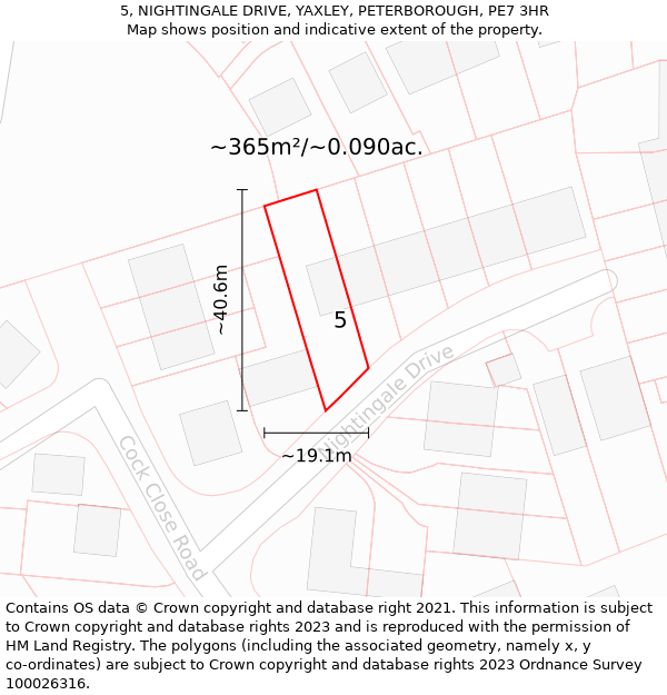 5, NIGHTINGALE DRIVE, YAXLEY, PETERBOROUGH, PE7 3HR: Plot and title map