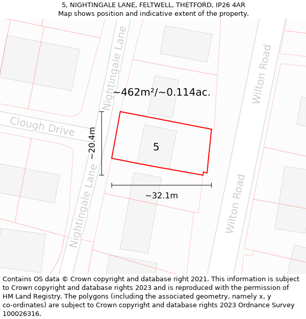 5, NIGHTINGALE LANE, FELTWELL, THETFORD, IP26 4AR: Plot and title map