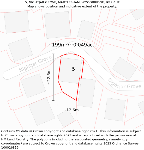 5, NIGHTJAR GROVE, MARTLESHAM, WOODBRIDGE, IP12 4UF: Plot and title map