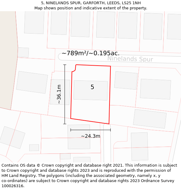 5, NINELANDS SPUR, GARFORTH, LEEDS, LS25 1NH: Plot and title map