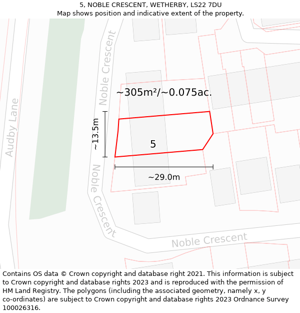 5, NOBLE CRESCENT, WETHERBY, LS22 7DU: Plot and title map