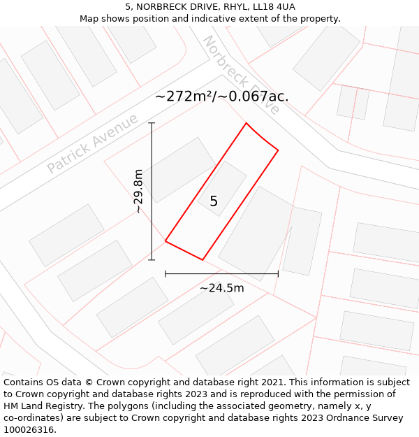 5, NORBRECK DRIVE, RHYL, LL18 4UA: Plot and title map