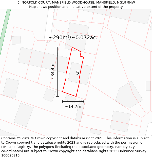 5, NORFOLK COURT, MANSFIELD WOODHOUSE, MANSFIELD, NG19 9HW: Plot and title map