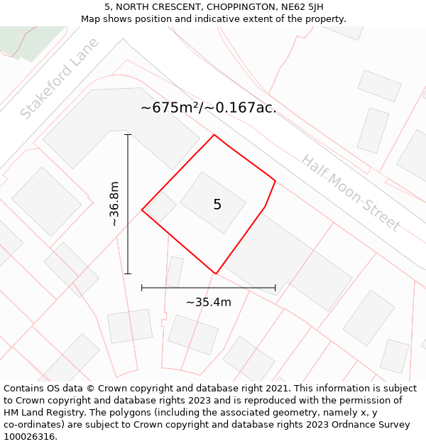 5, NORTH CRESCENT, CHOPPINGTON, NE62 5JH: Plot and title map