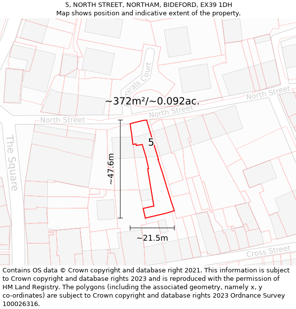 5, NORTH STREET, NORTHAM, BIDEFORD, EX39 1DH: Plot and title map