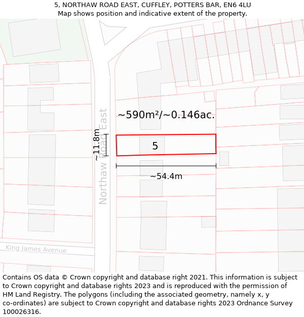 5, NORTHAW ROAD EAST, CUFFLEY, POTTERS BAR, EN6 4LU: Plot and title map