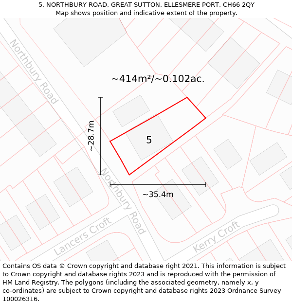 5, NORTHBURY ROAD, GREAT SUTTON, ELLESMERE PORT, CH66 2QY: Plot and title map