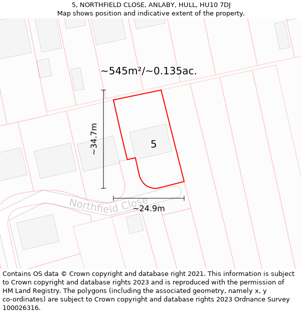 5, NORTHFIELD CLOSE, ANLABY, HULL, HU10 7DJ: Plot and title map