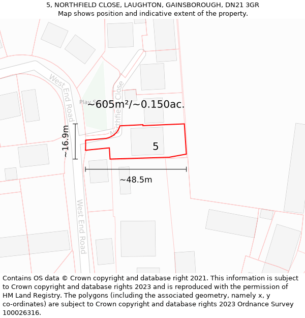 5, NORTHFIELD CLOSE, LAUGHTON, GAINSBOROUGH, DN21 3GR: Plot and title map