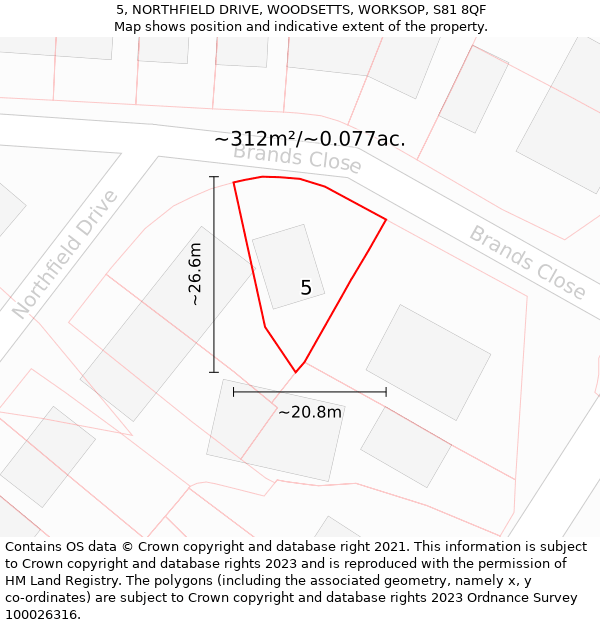 5, NORTHFIELD DRIVE, WOODSETTS, WORKSOP, S81 8QF: Plot and title map