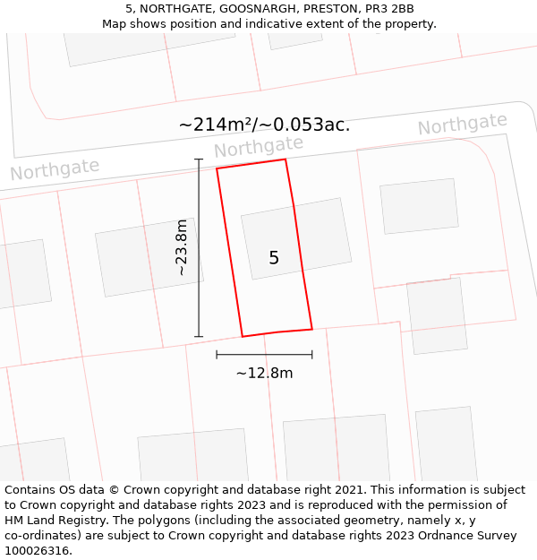 5, NORTHGATE, GOOSNARGH, PRESTON, PR3 2BB: Plot and title map