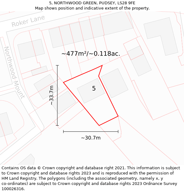 5, NORTHWOOD GREEN, PUDSEY, LS28 9FE: Plot and title map